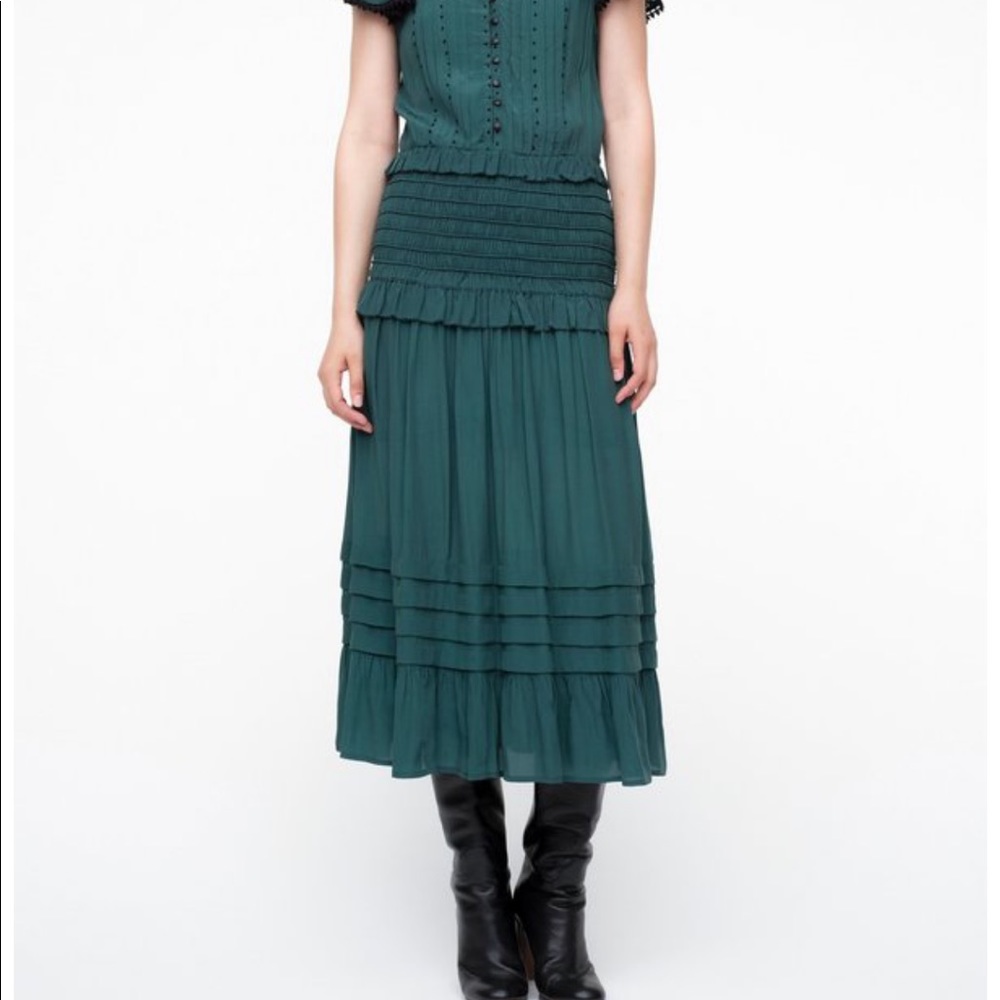 SEA azzedine green flutter sleeve smock midi dress - Picture 2 of 13
